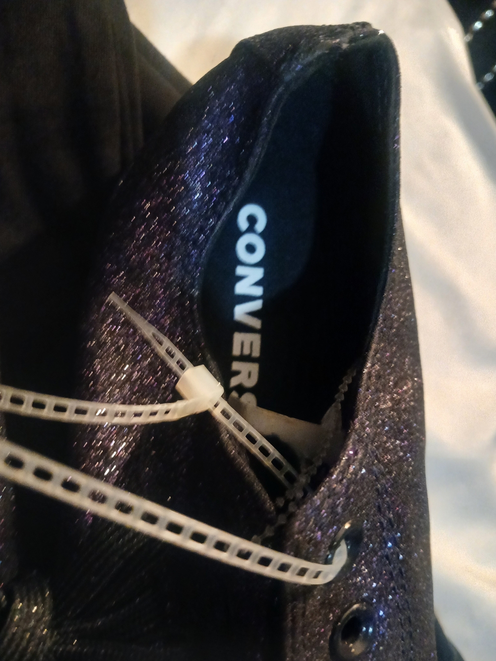 New Converse Women's Glitter Low Top Sneakers - Purple Black Sparkle Size 11 - Picture 3 of 4